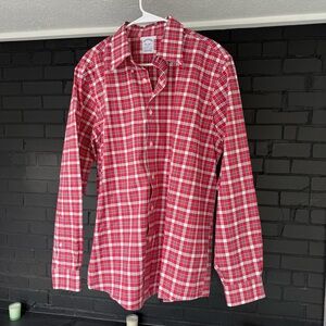 Brooks Brothers red plaid men's button-down dress shirt, regent fit, large